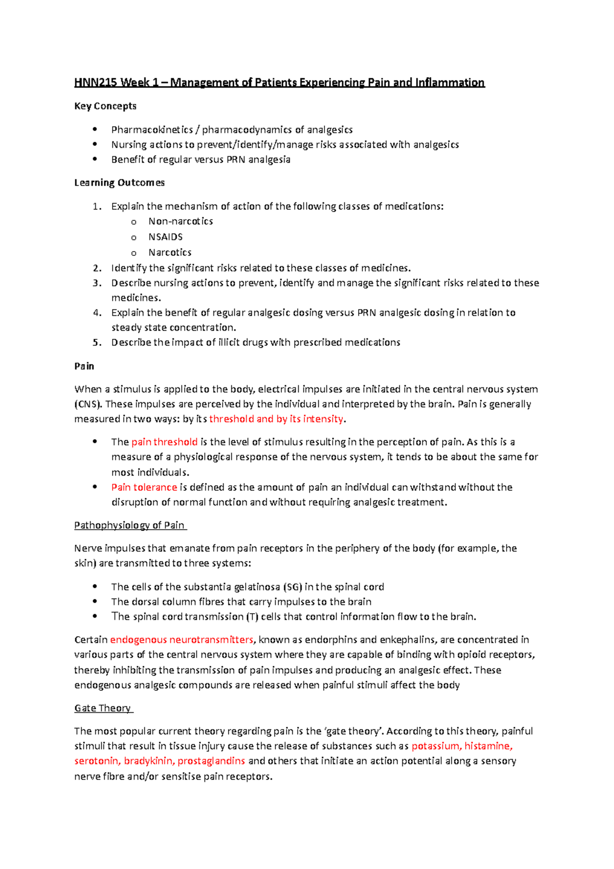 Week 1 - Management of Patients Experiencing Pain and Inflammation ...