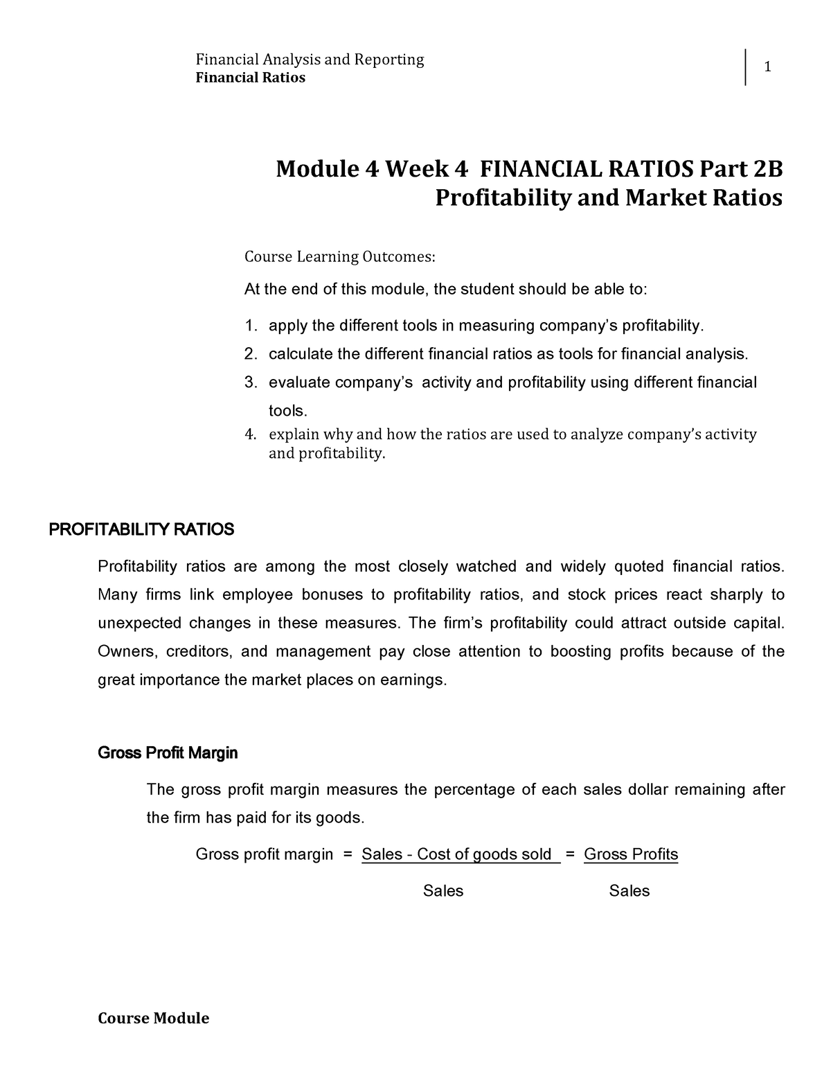 W4 Module 4 Financial Ratios Part 2B - Financial Analysis And Reporting ...