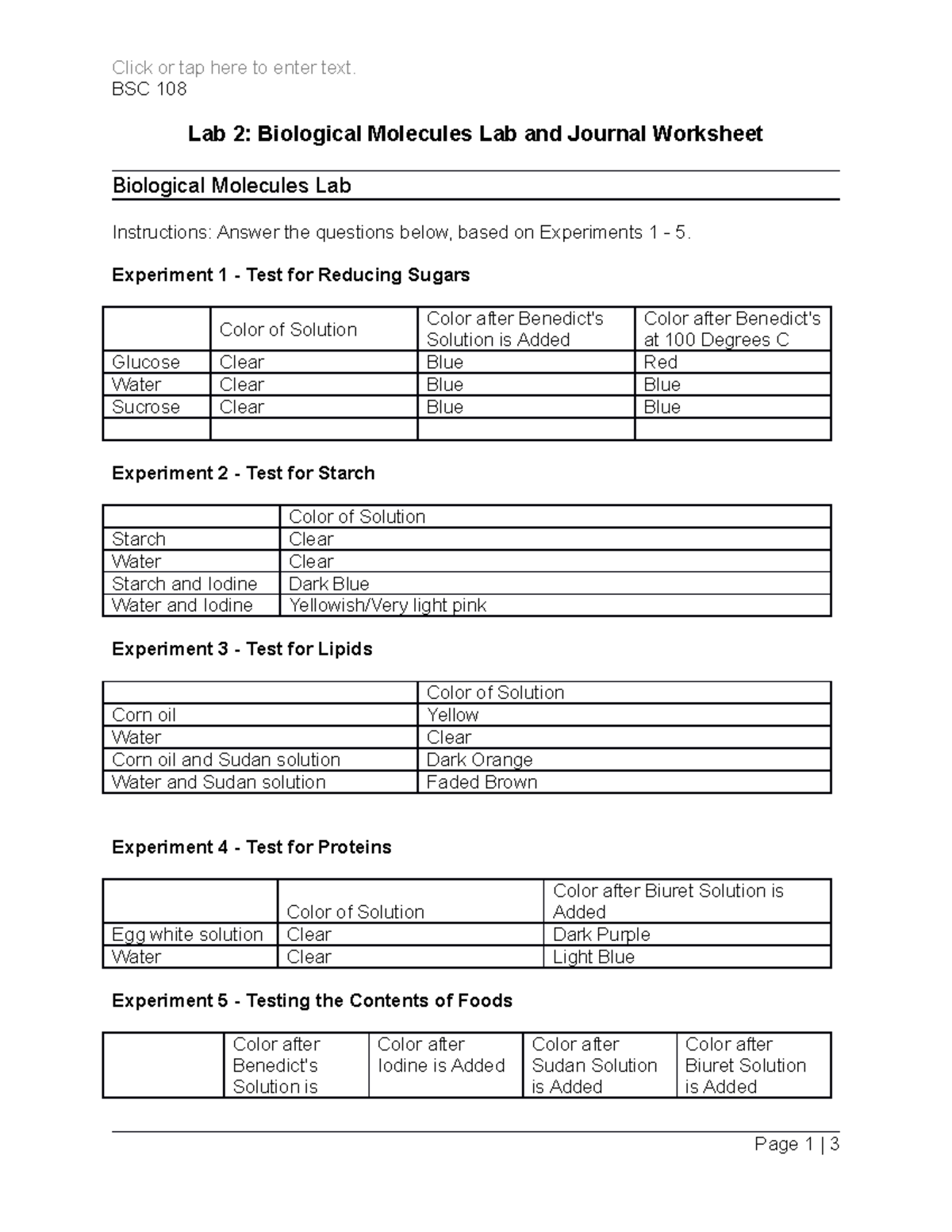 Lab-2-Biological-Molecules-Lab Worksheet - Click or tap here to enter ...