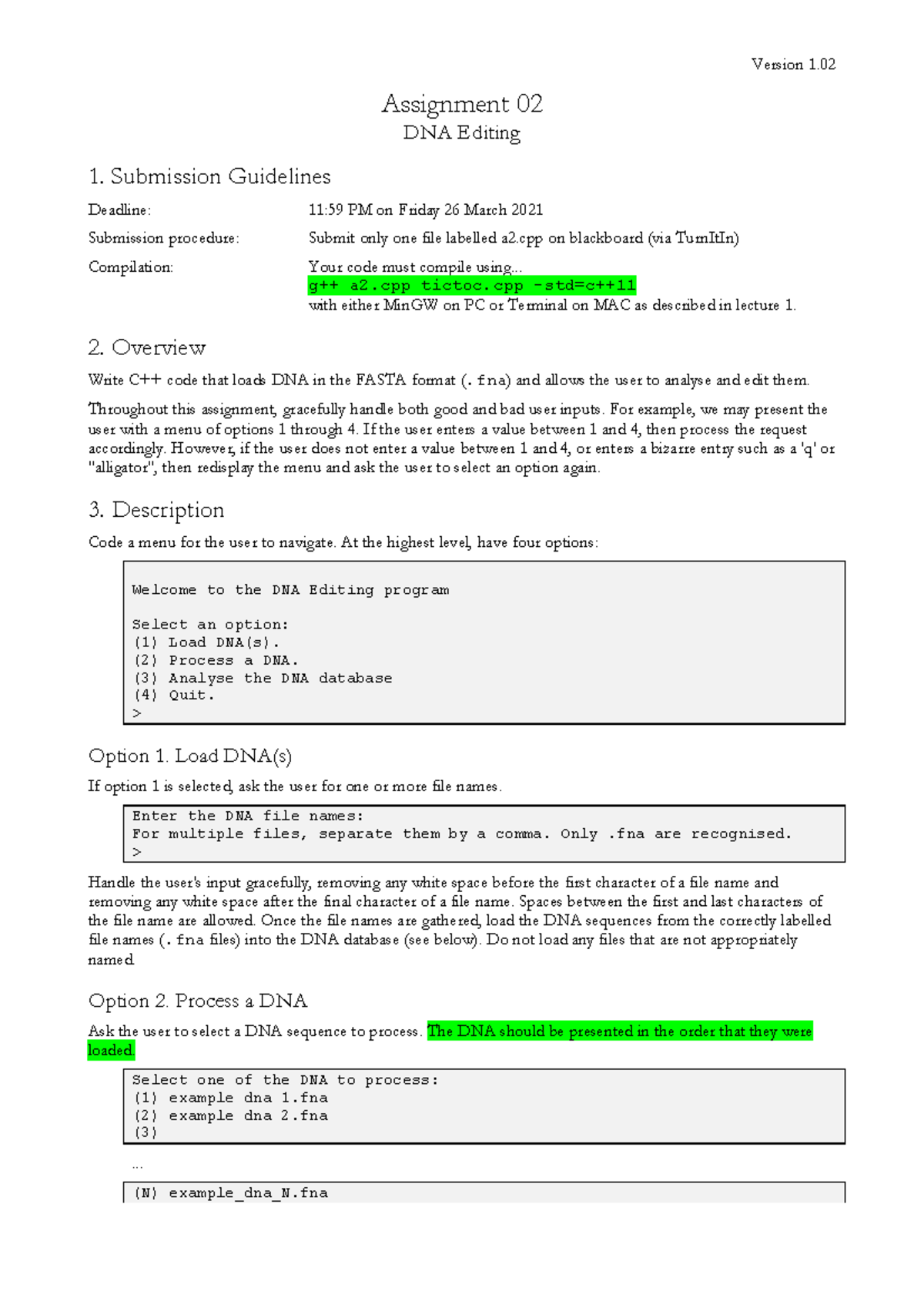 programming assignment assignment 2 dna processing