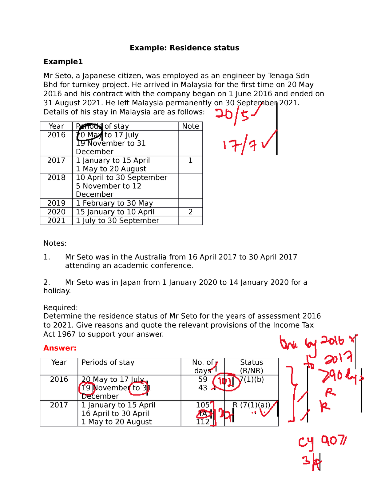 Example residence annotated - taxation - UTM - StuDocu