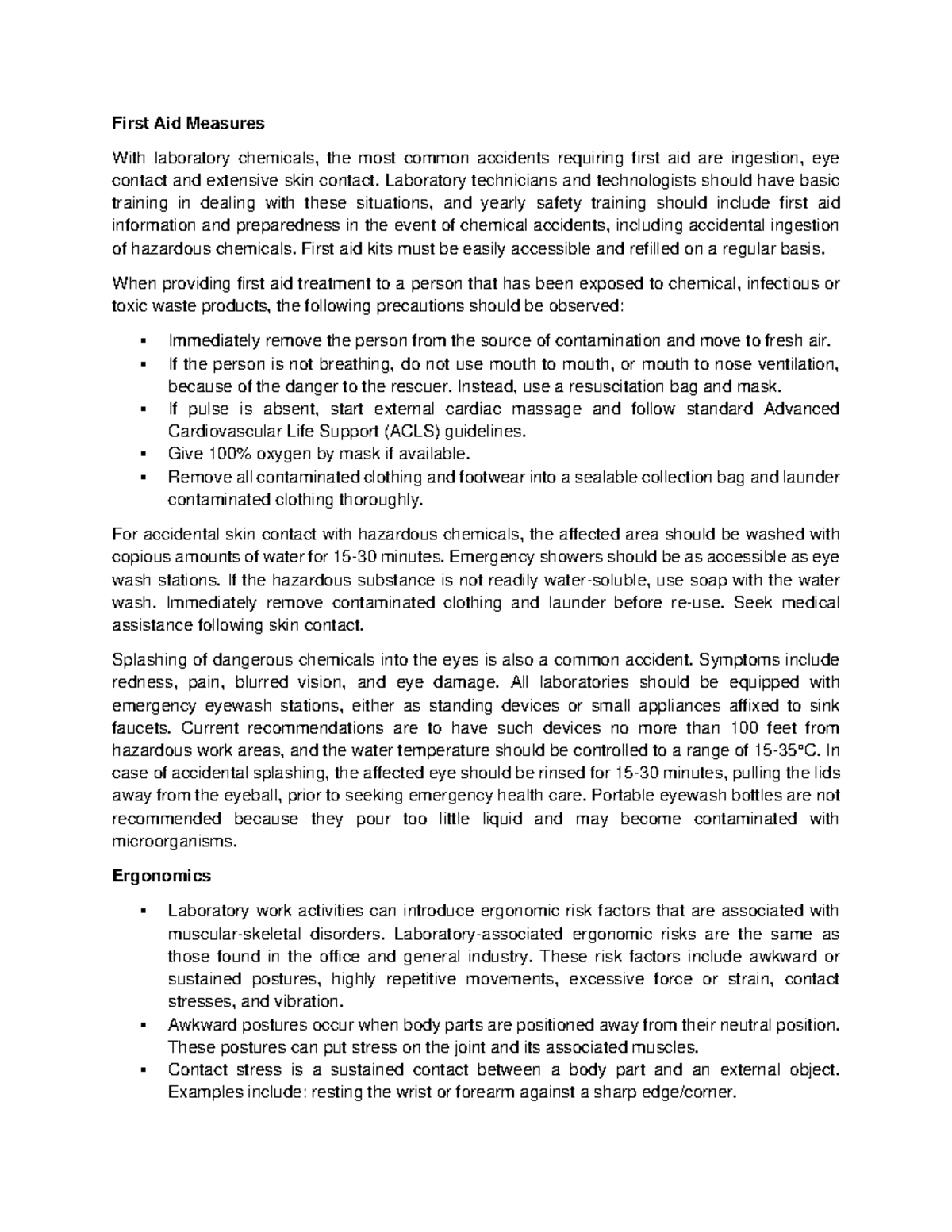 Chapter 1.3 Risk Management part 3 - First Aid Measures With laboratory ...