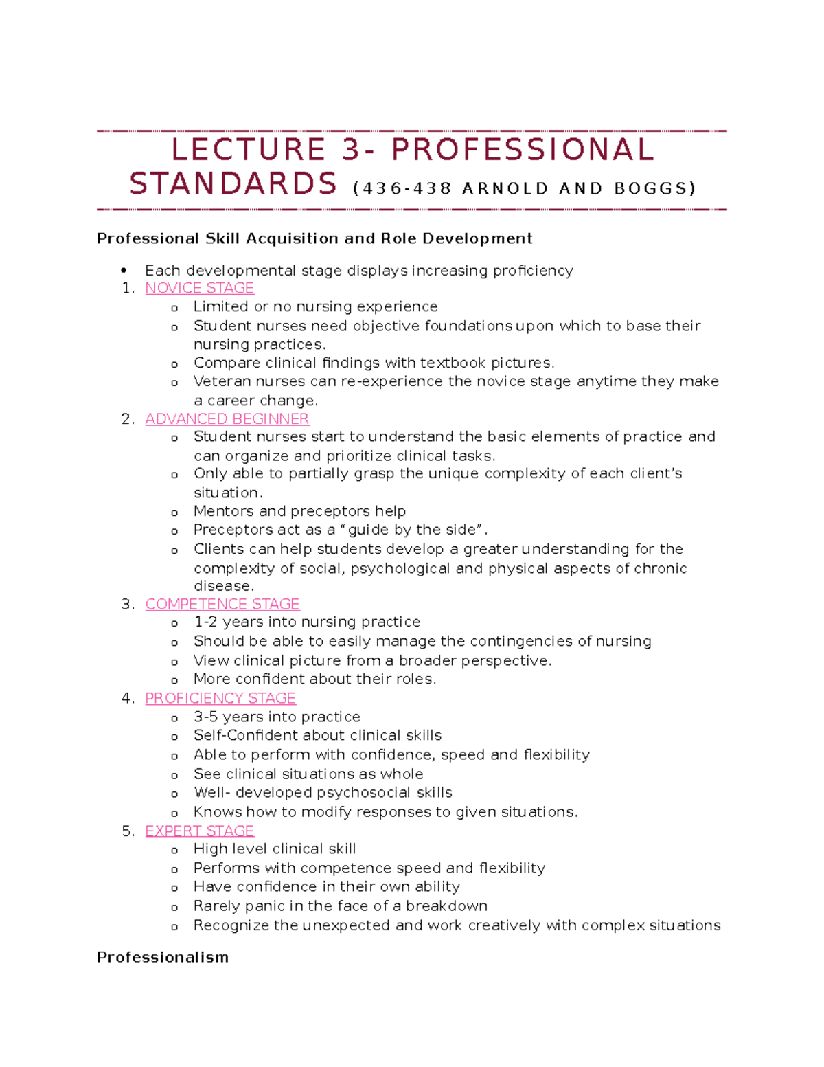 Professional Standards Reading Notes - LECTURE 3- PROFESSIONAL ...