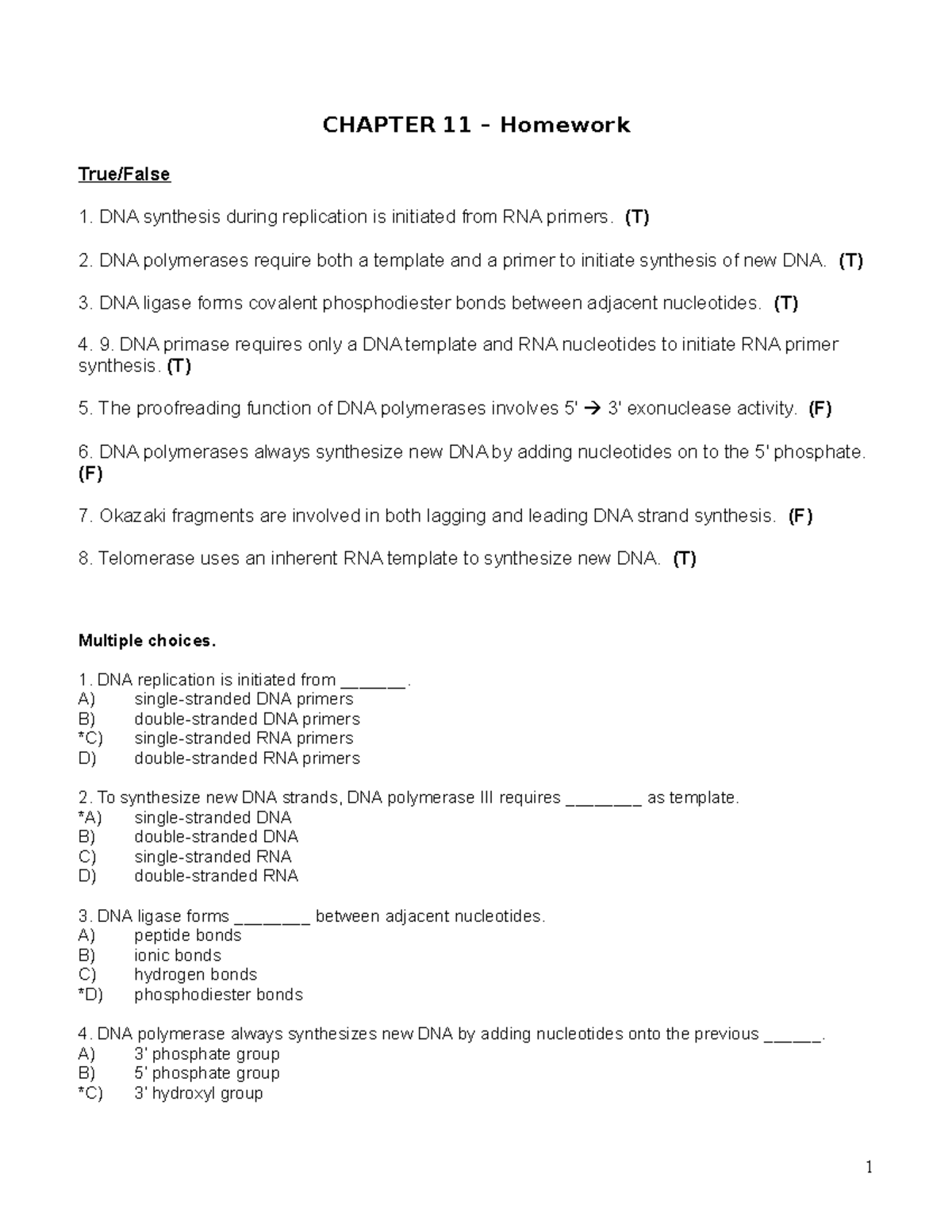 Chapter 11 Homework - Lecture note - CHAPTER 11 – Homework True/False 1 ...