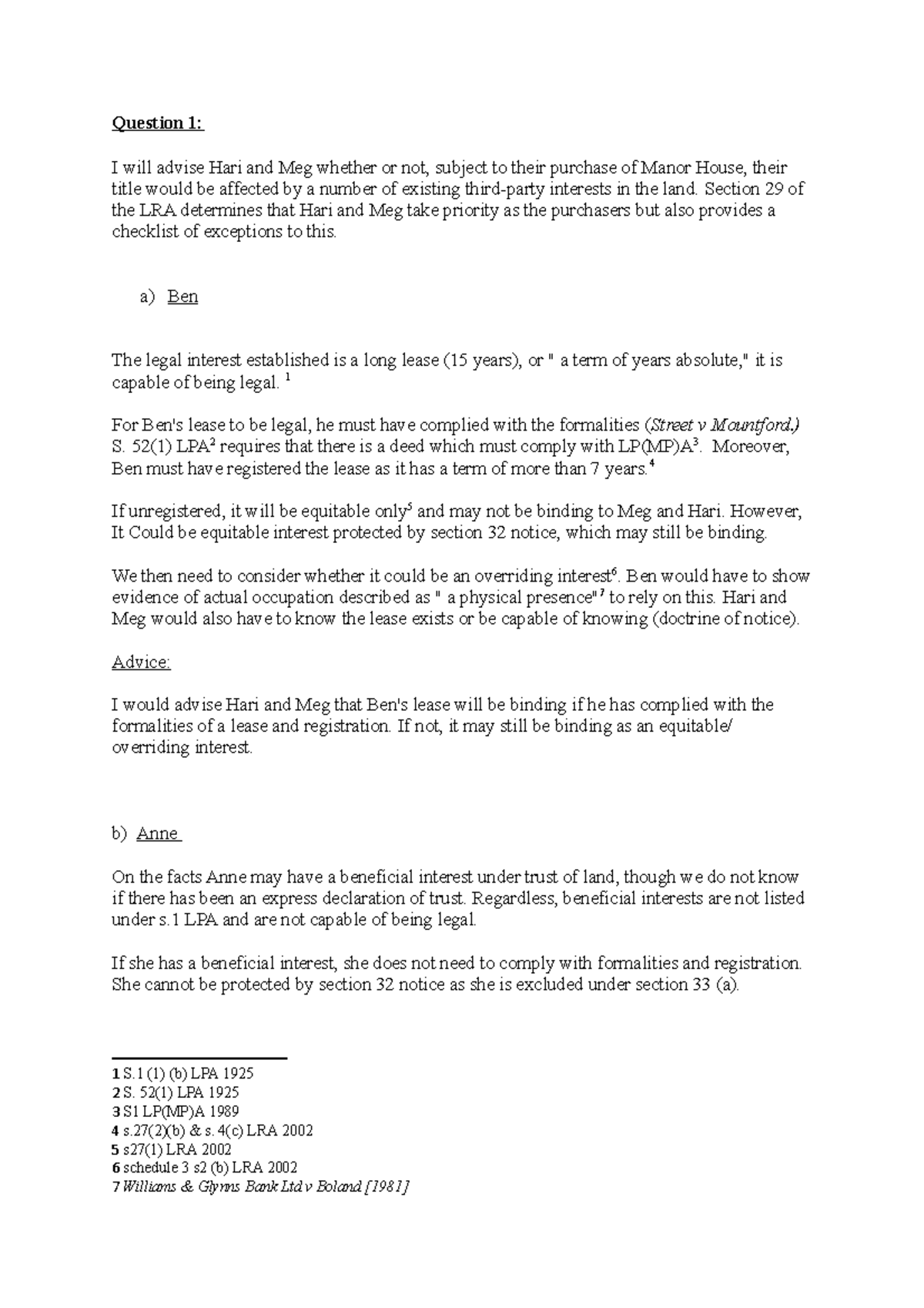 Final LAND LAW EXAM Grade 65 Question 1 I will advise Hari and