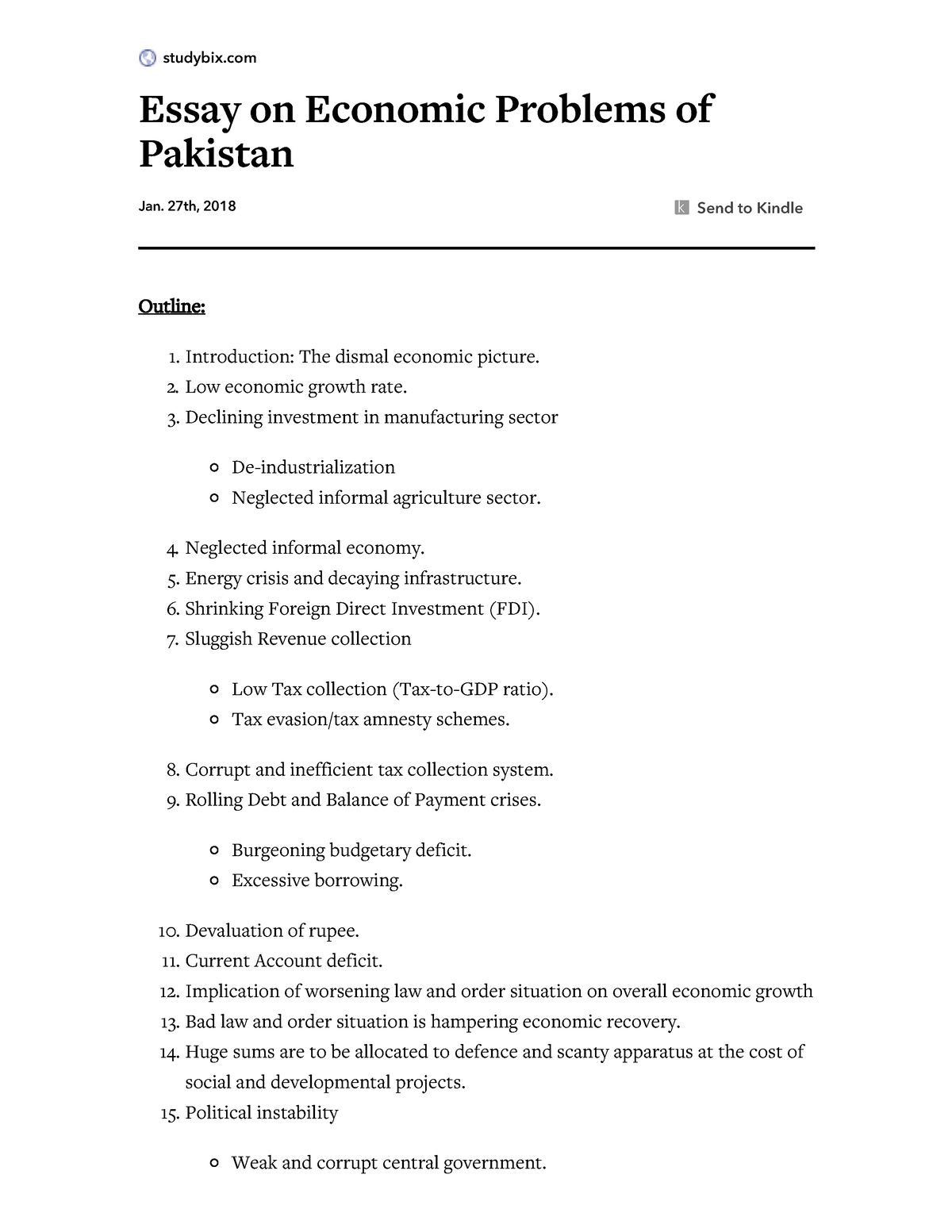 economic development of pakistan essay