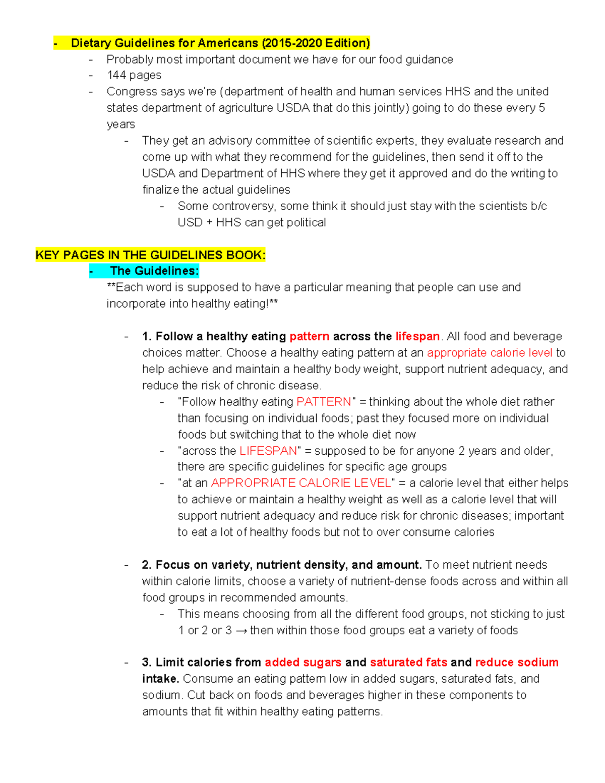 NUTR 201 Lecture 2 - Dietary Guidelines for Americans (2015-2020 ...