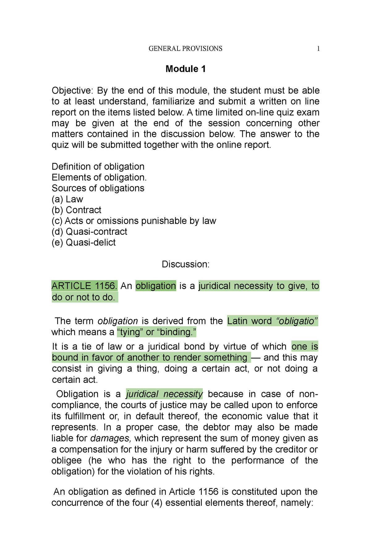 Chapter 1 1 Law On Obligations And Contracts Studocu