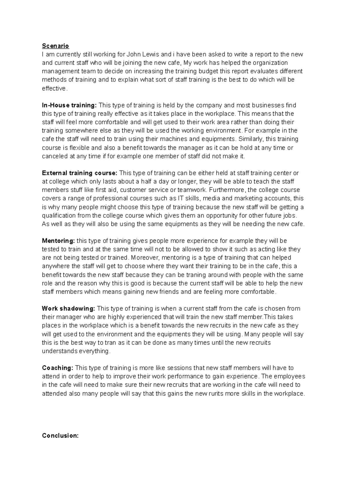 Empolyment law - Scenario I am currently still working for John Lewis ...