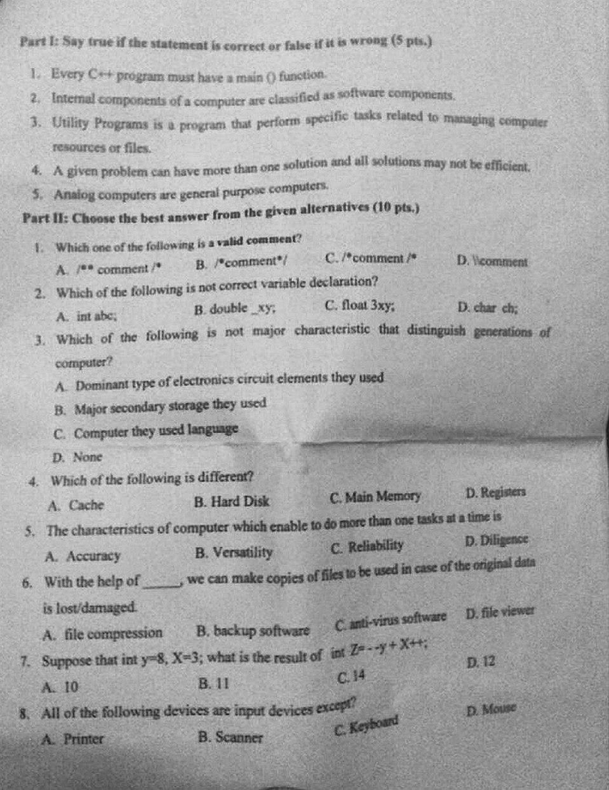 @Aconcise C++ Mid Exam Wolkite Univ - Computer Organization - Studocu