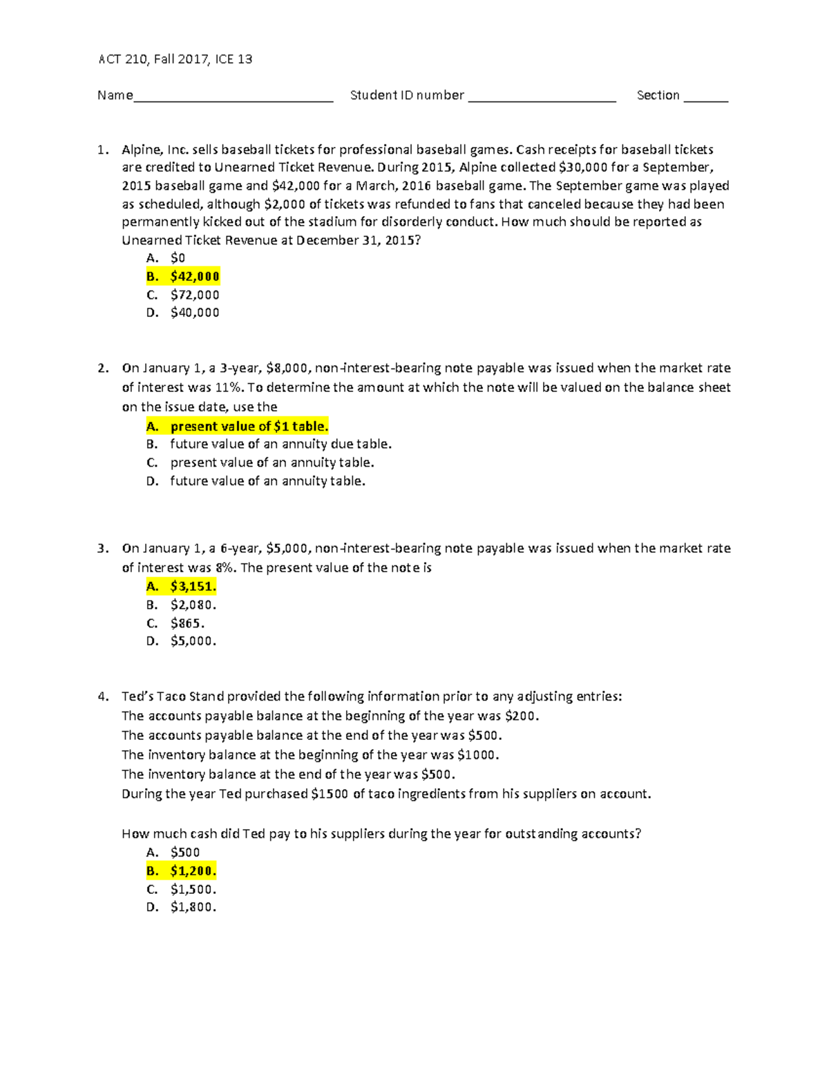 ICE 17 Solution - practice questions given every class with answers ...