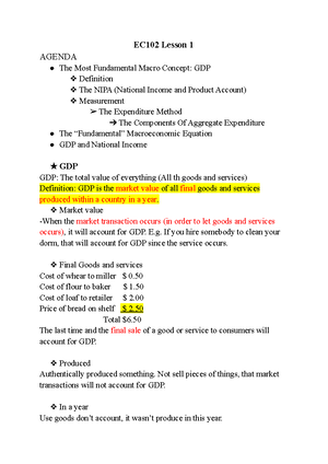Note - CAS EC 102 notes summary Gross Domestic Product (GDP) The Most ...