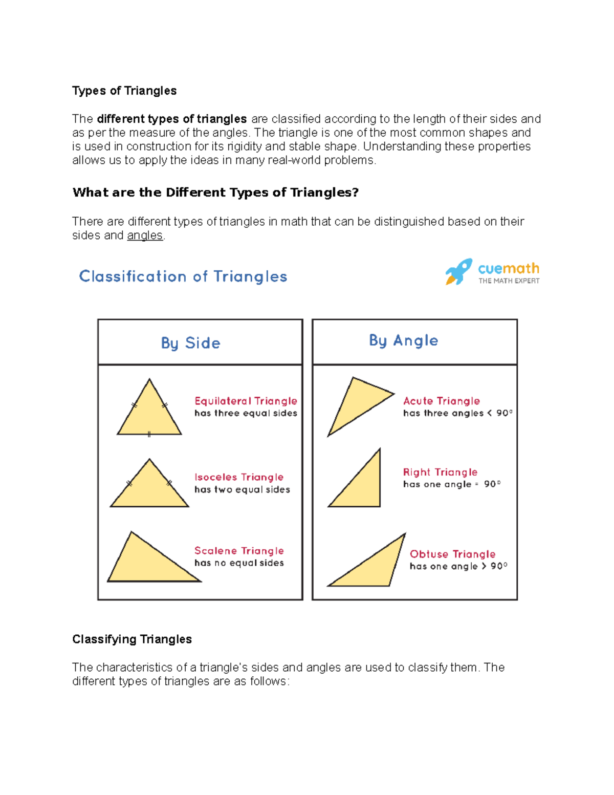 Types of Triangles - Geometry - Types of Triangles The different types ...