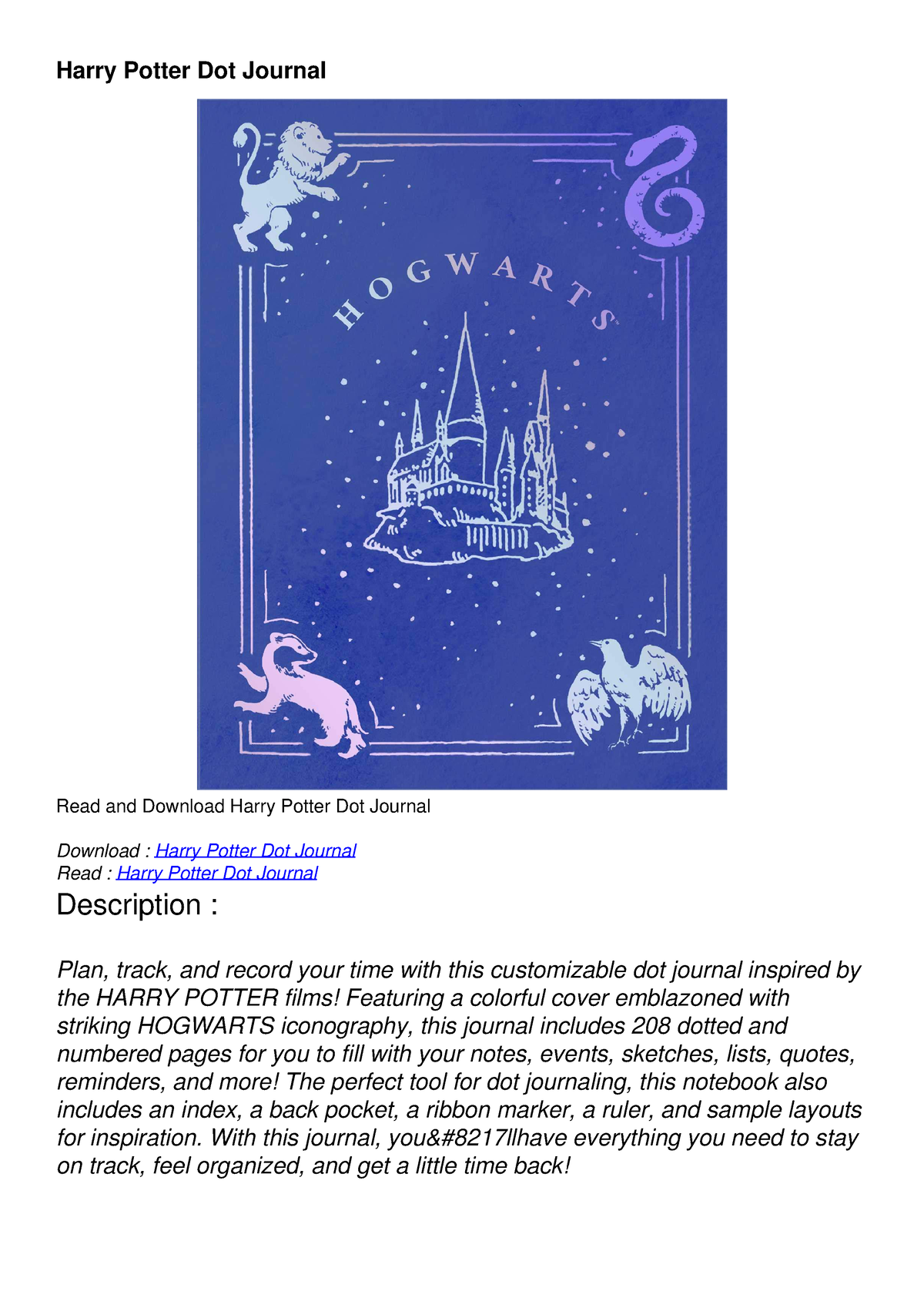 DOWNLOAD/PDF Harry Potter Dot Journal - Harry Potter Dot Journal Read ...