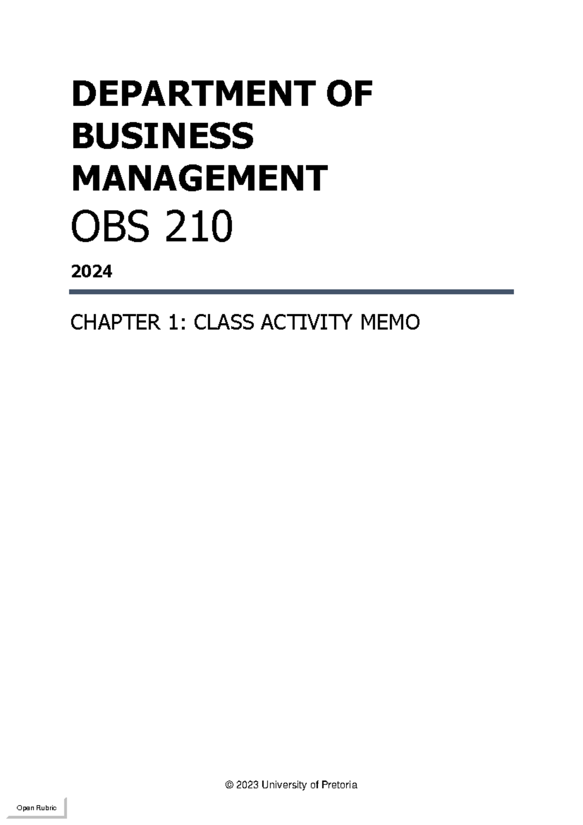 Chapter 1 Class activity memo - © 202 3 University of Pretoria ...