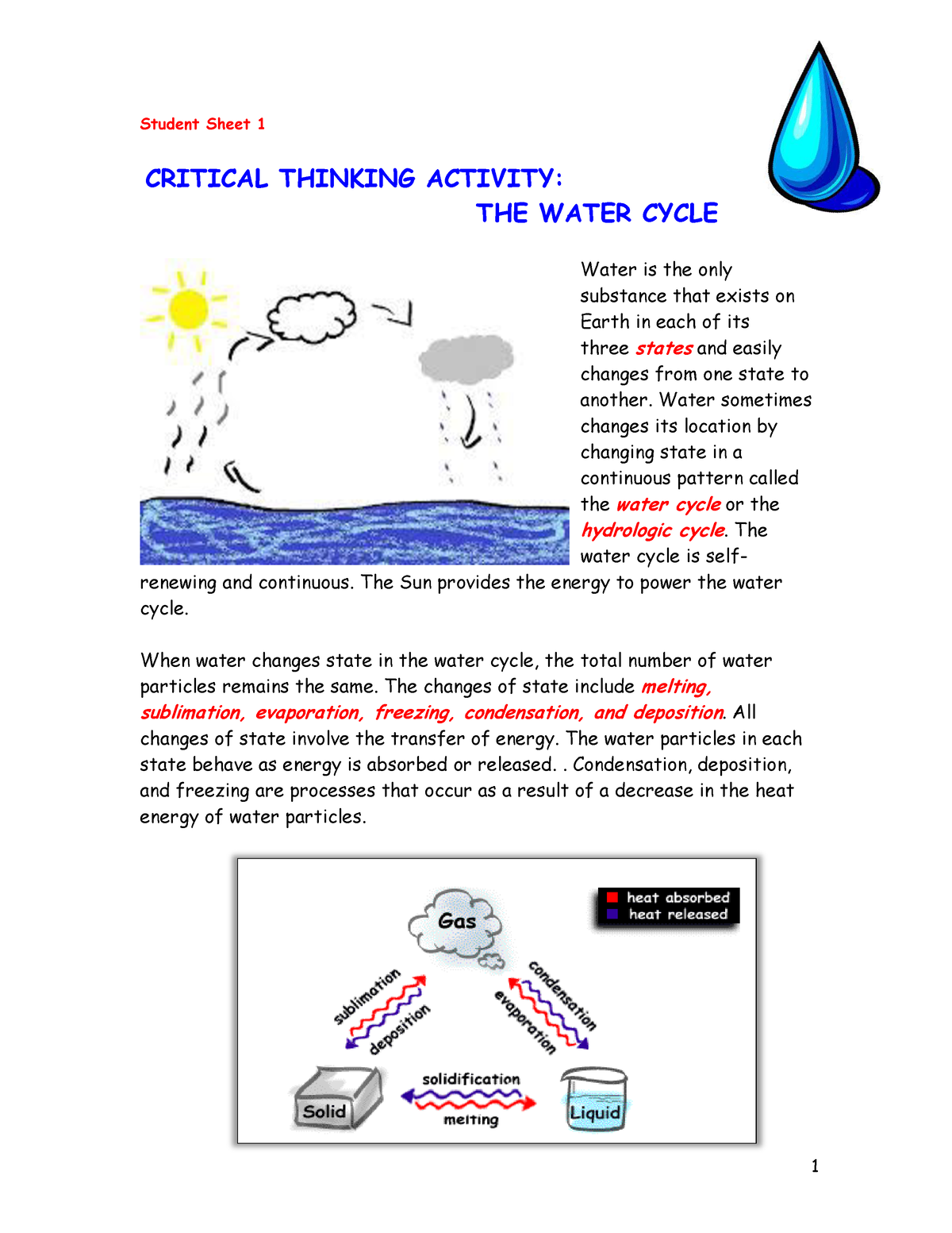 critical thinking activity the water cycle