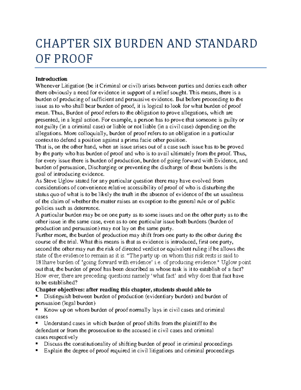 Chapter SIX Burden AND Standard OF Proof - CHAPTER SIX BURDEN AND ...
