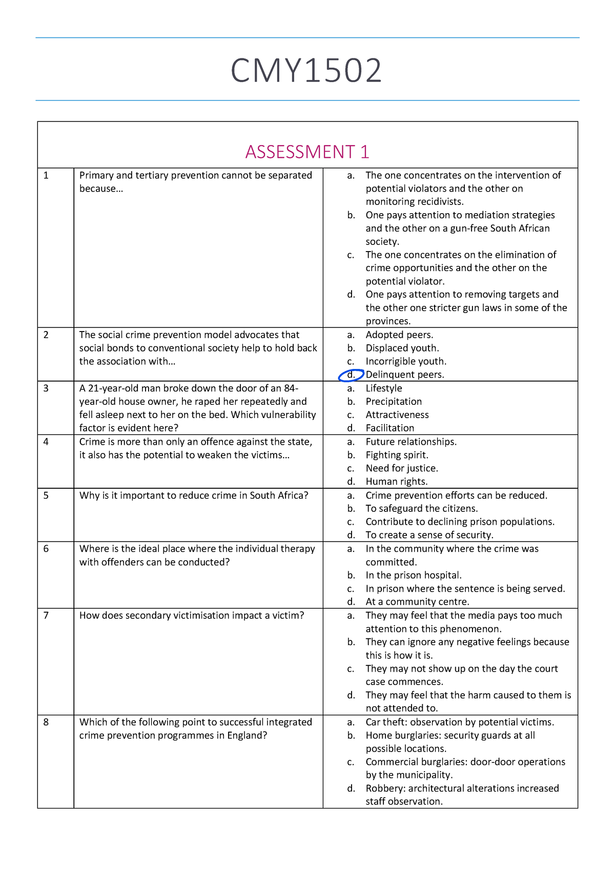 cmy1502 assignment 1 answers 2022