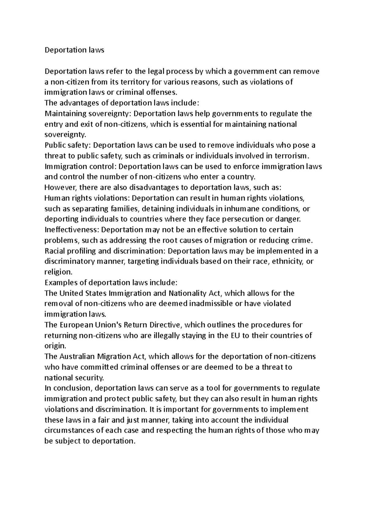 Deportation laws Deportation laws Deportation laws refer to the legal