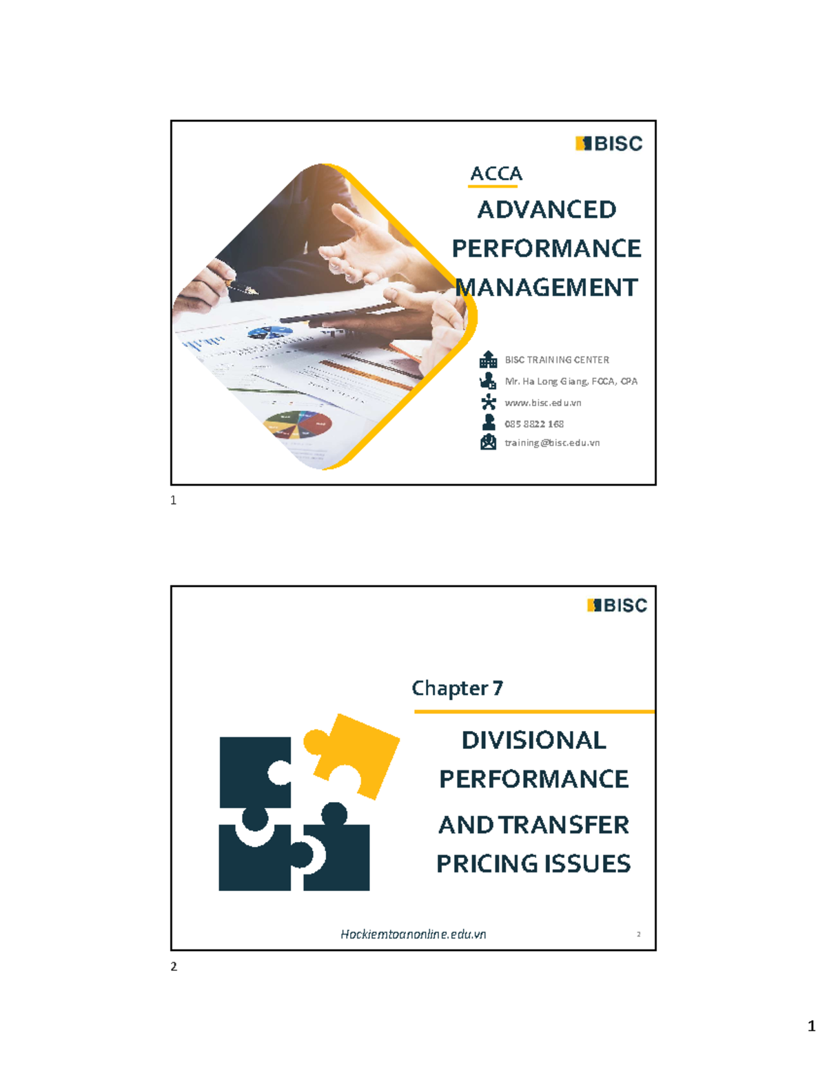 APM Chapter 7 - ACCA ADVANCED PERFORMANCE MANAGEMENT BISC TRAINING ...