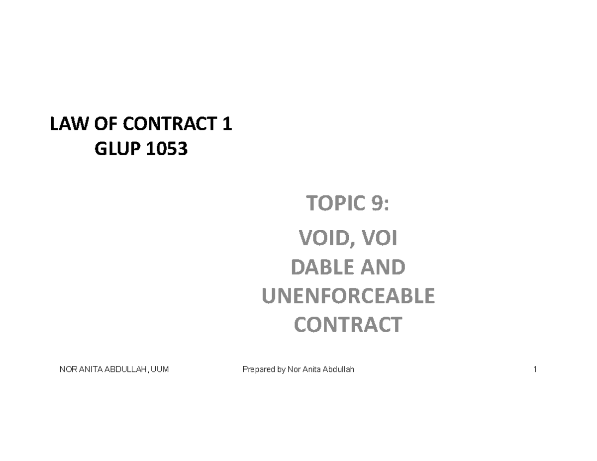 Void Voidable Contract Law Of Contract 1 Glup 1053 Topic 9 Void Voi Dable And Void Voidable Contract Law Of Contract 1 Glup 1053 Topic 9 Void Voi Dable And