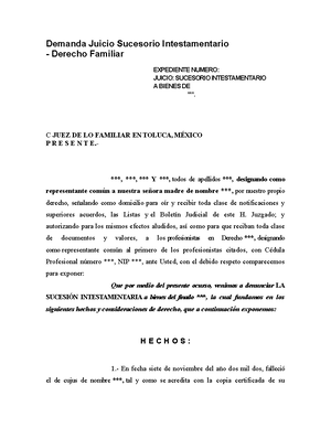 Escrito Apersonandose A Juicio Intestamentario Edomex - JUICIO ...