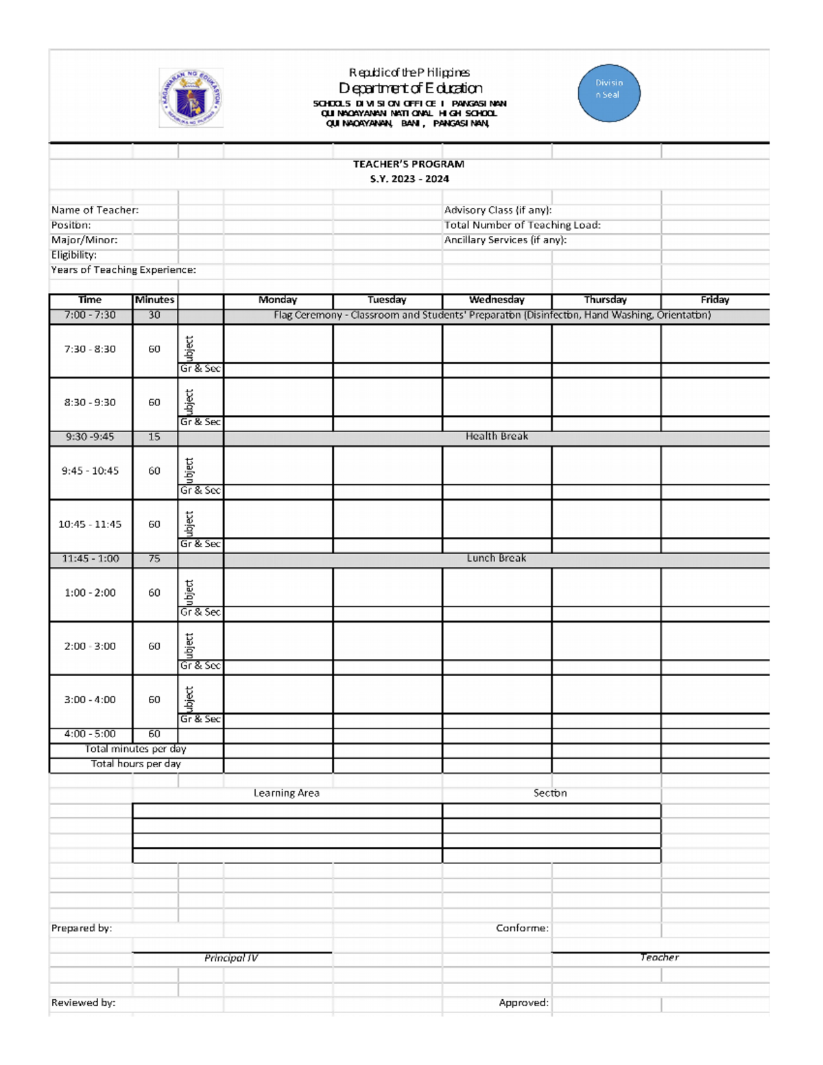 Teachers Program Template - General Education - Studocu