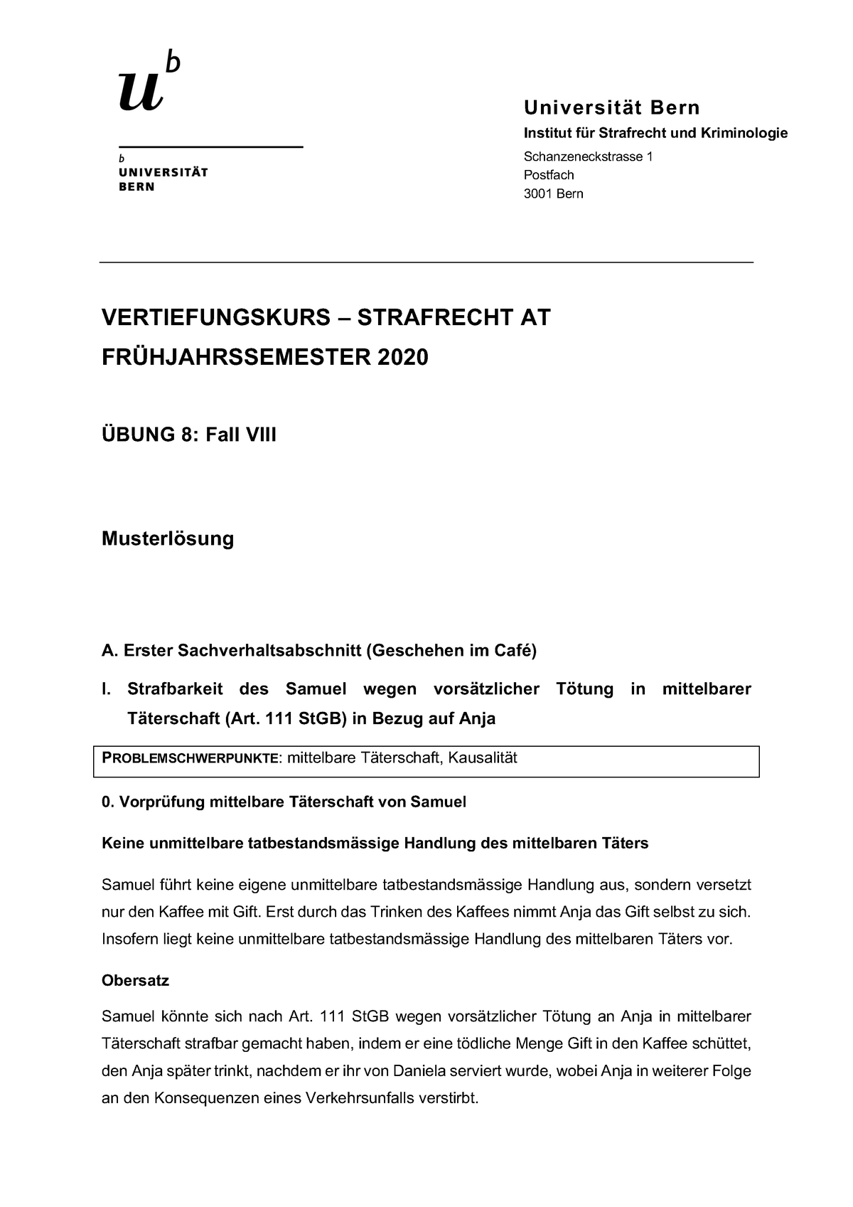 Loesungsskizze Uebung 8 Fall VIII - Universität Bern Institut Für ...