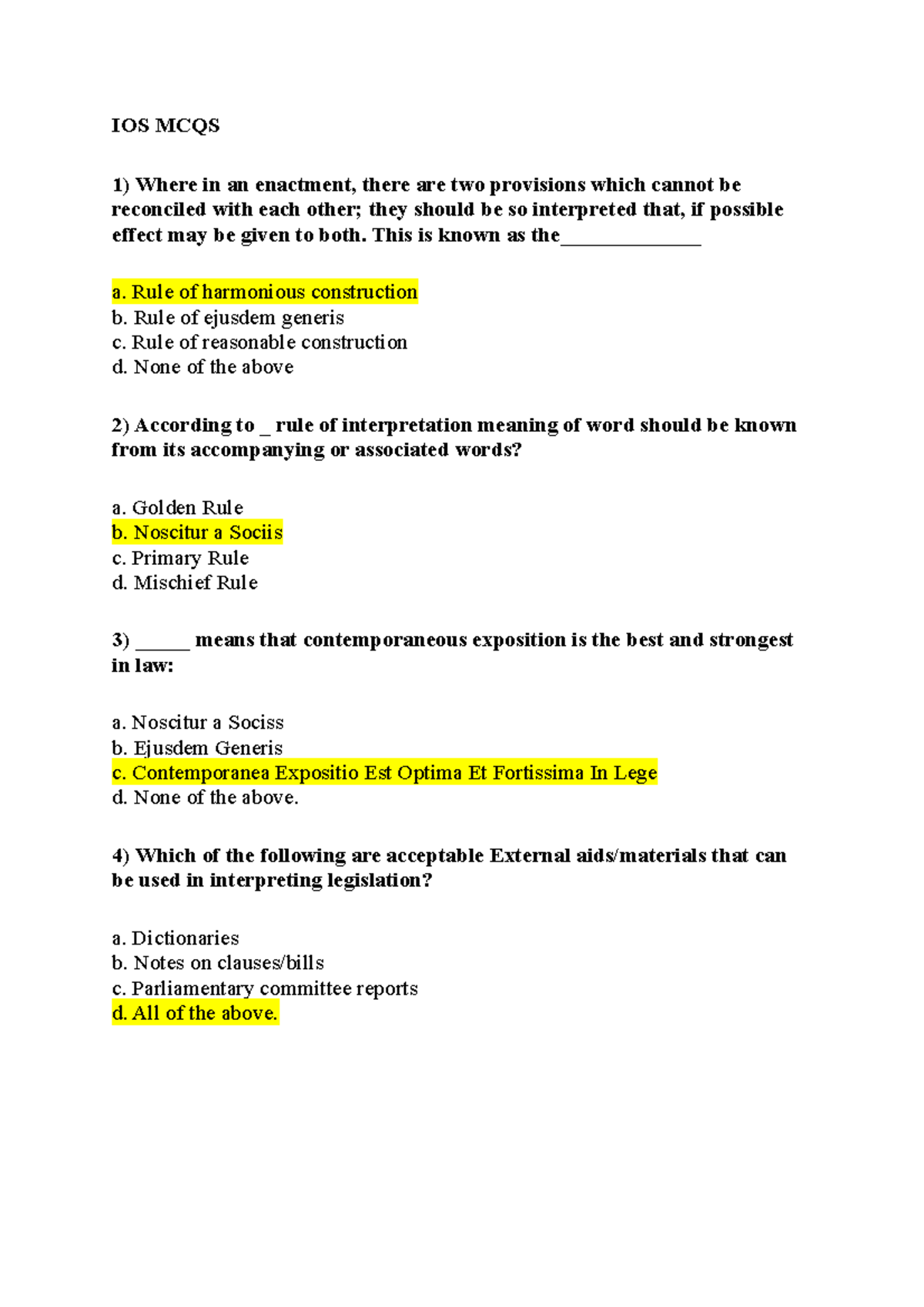 Interpretation of Statutes mcqs SPPU Studocu