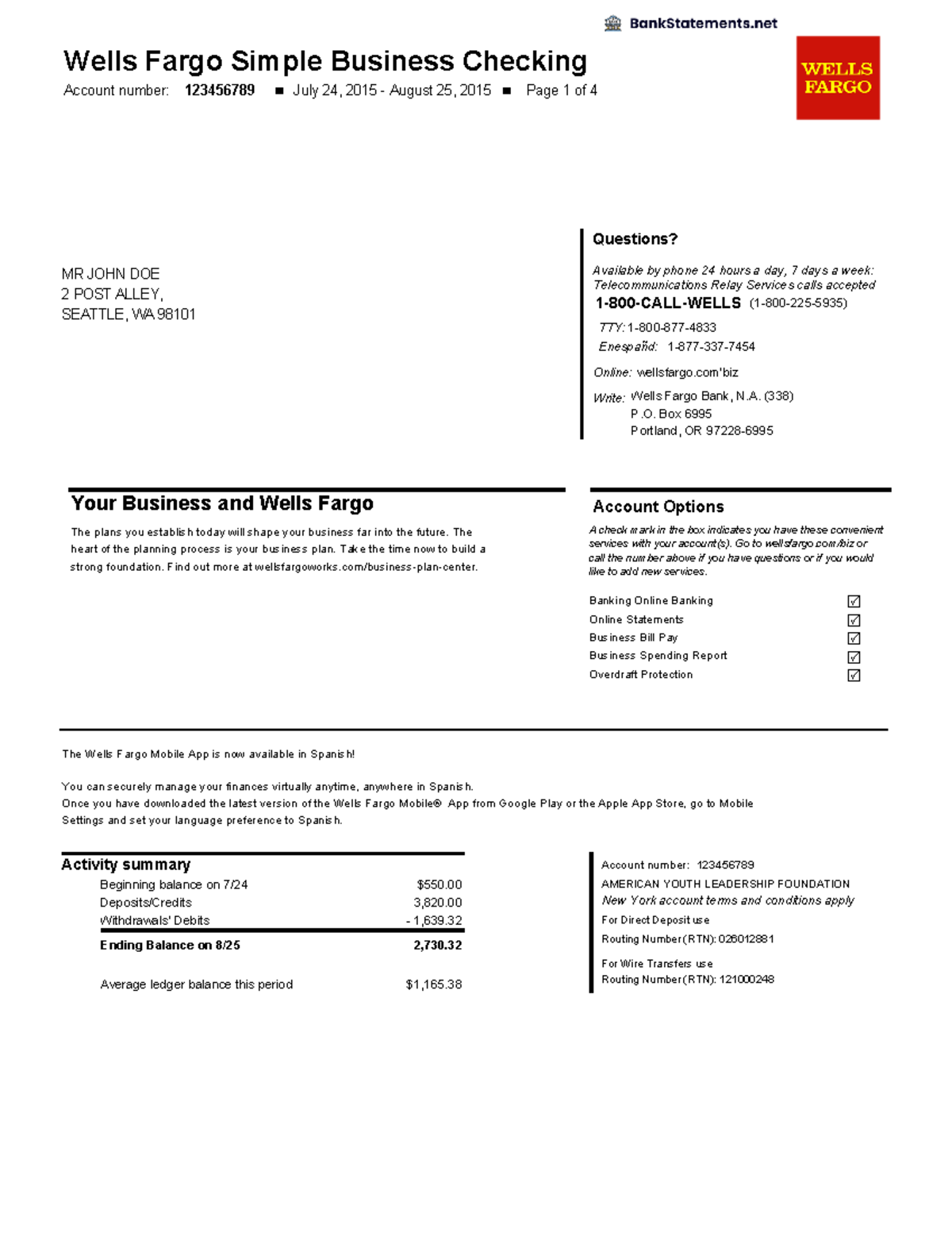 Wells Fargo Bank Statement Bank Statements Wells Fargo Simple