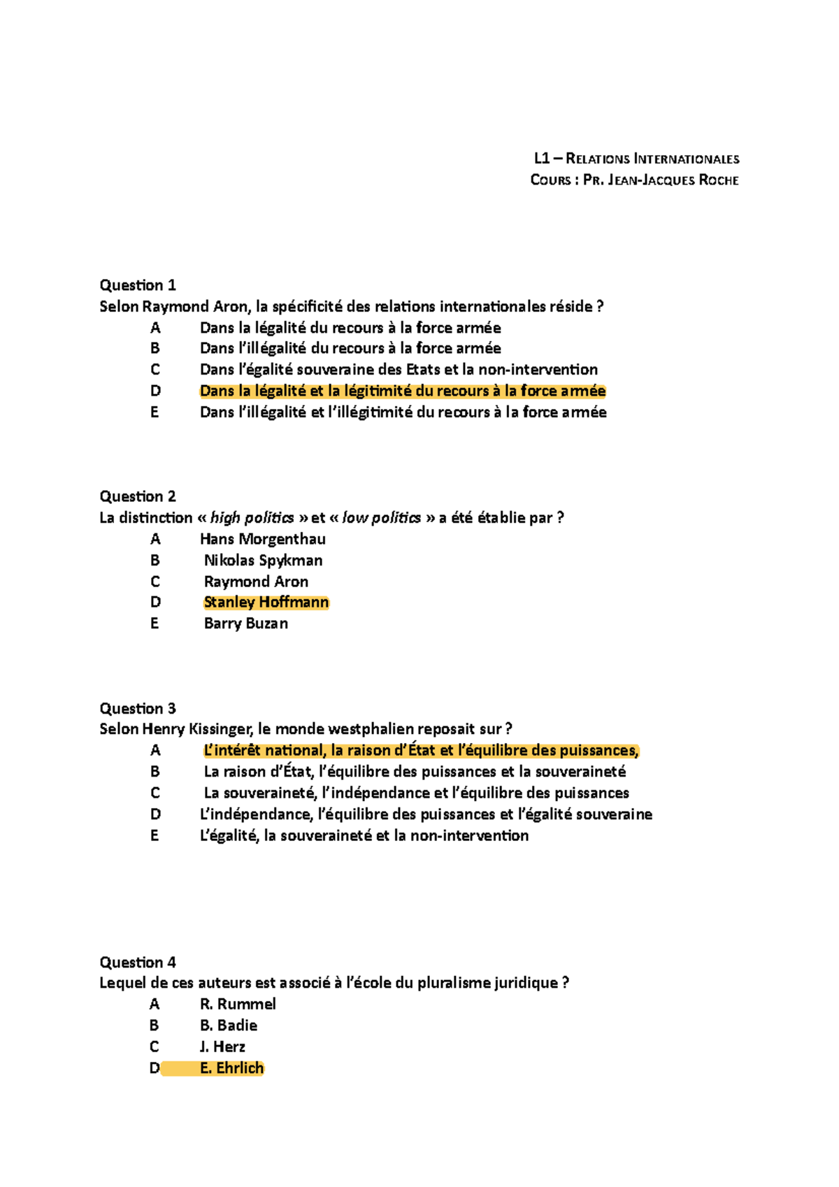 Annales RI Pdf - QCM - L1 – RELATIONS INTERNATIONALES C OURS : PR. J ...