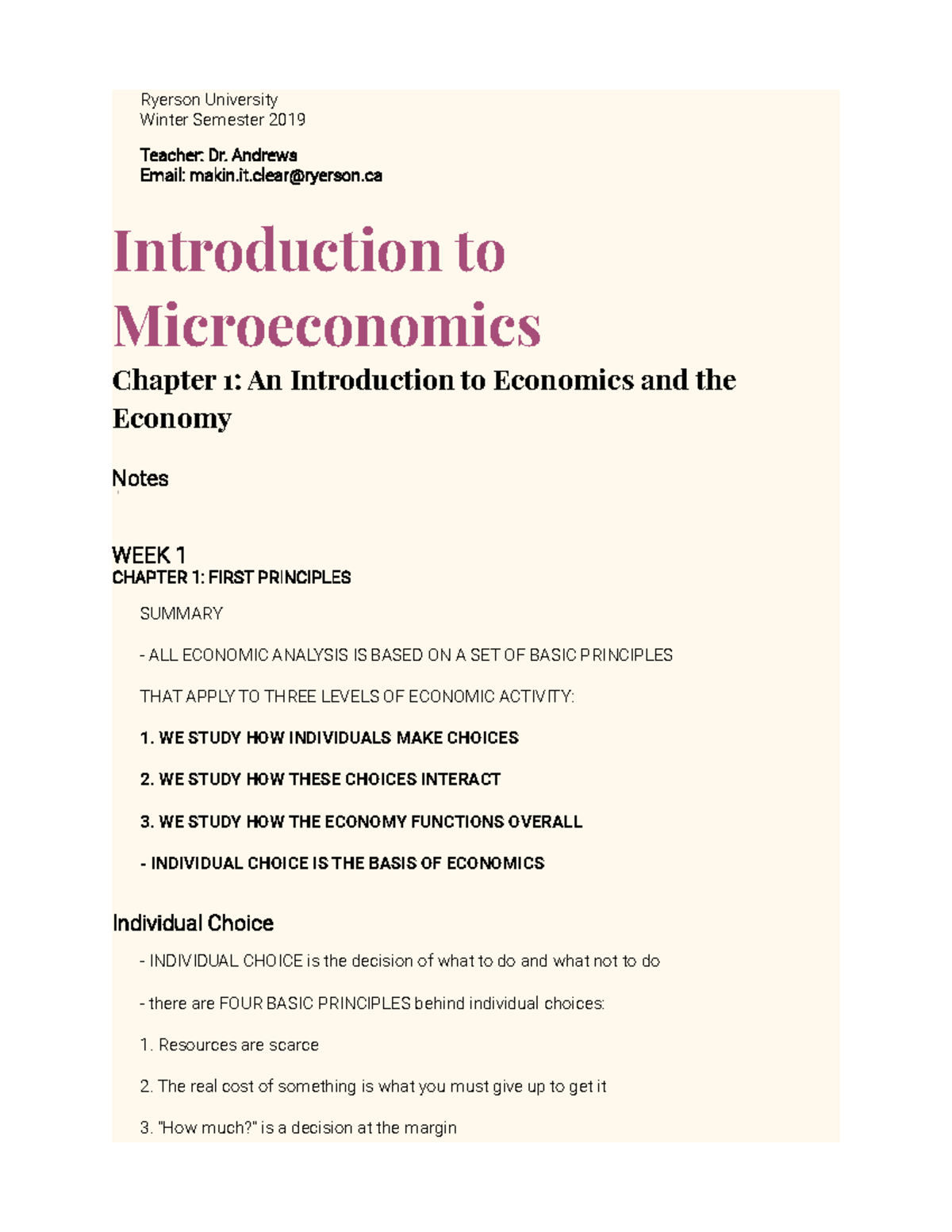 Microeconomics Notes Module 1 And 2 - Ryerson University Winter ...