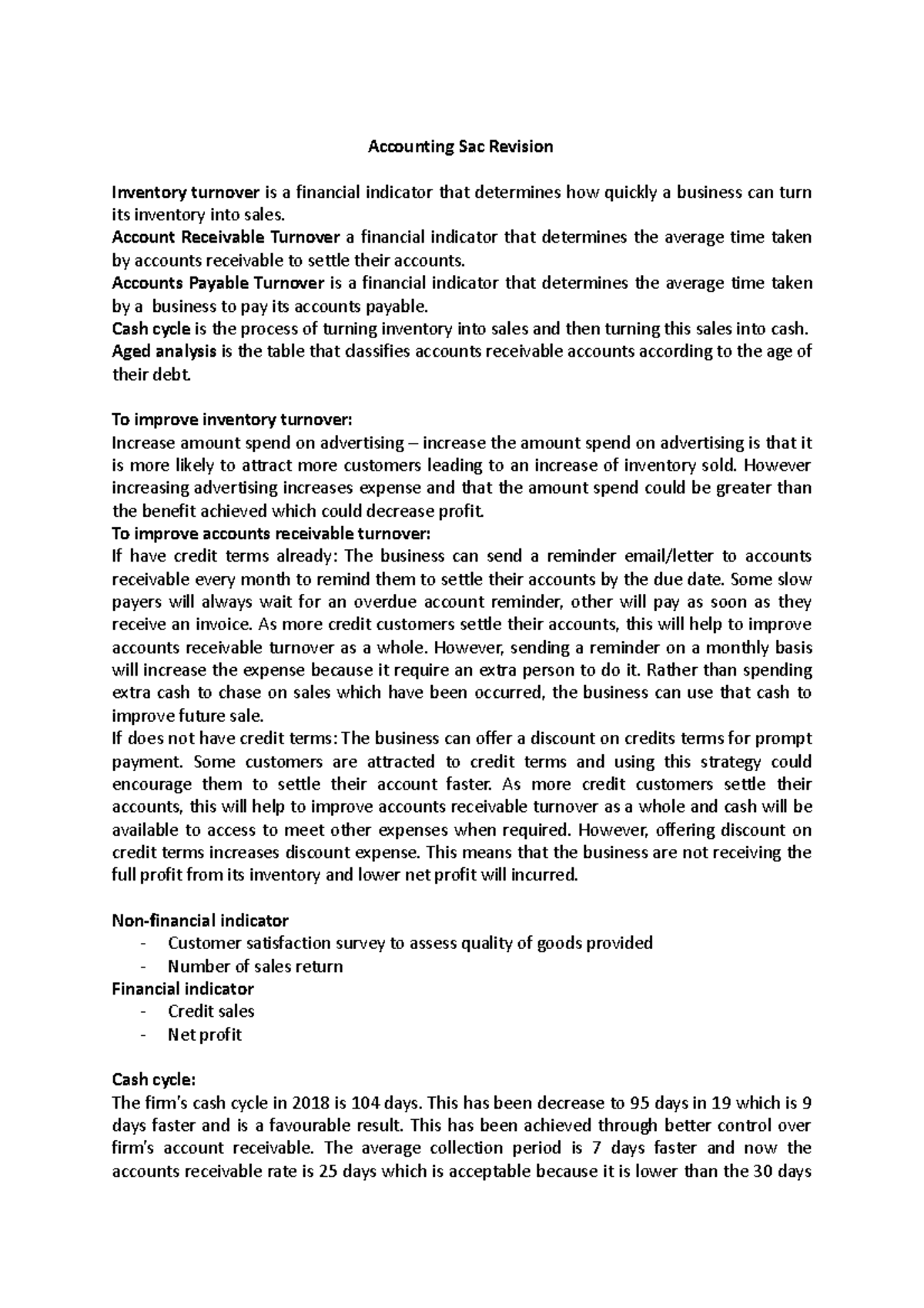 Accounting Sac Revision Accounting Sac Revision Inventory turnover is