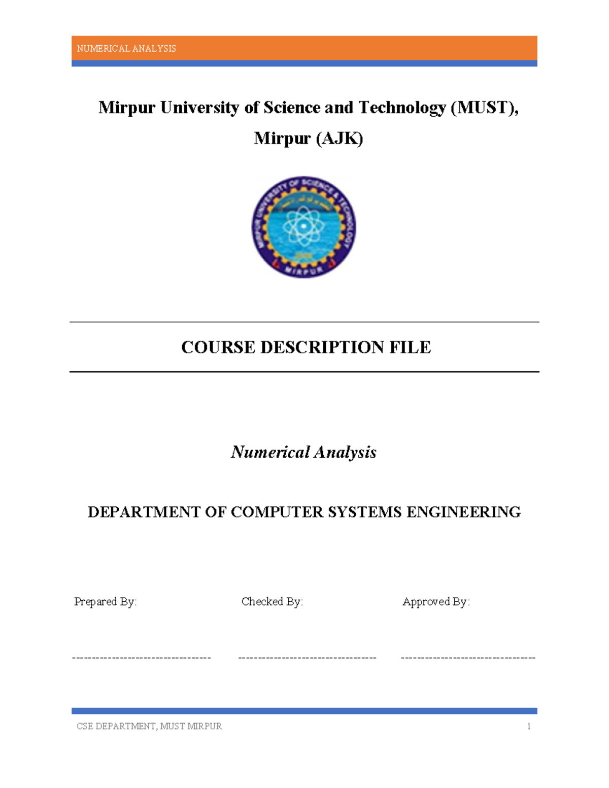41 Numerical Analysis cdf - COURSE DESCRIPTION FILE Numerical Analysis ...