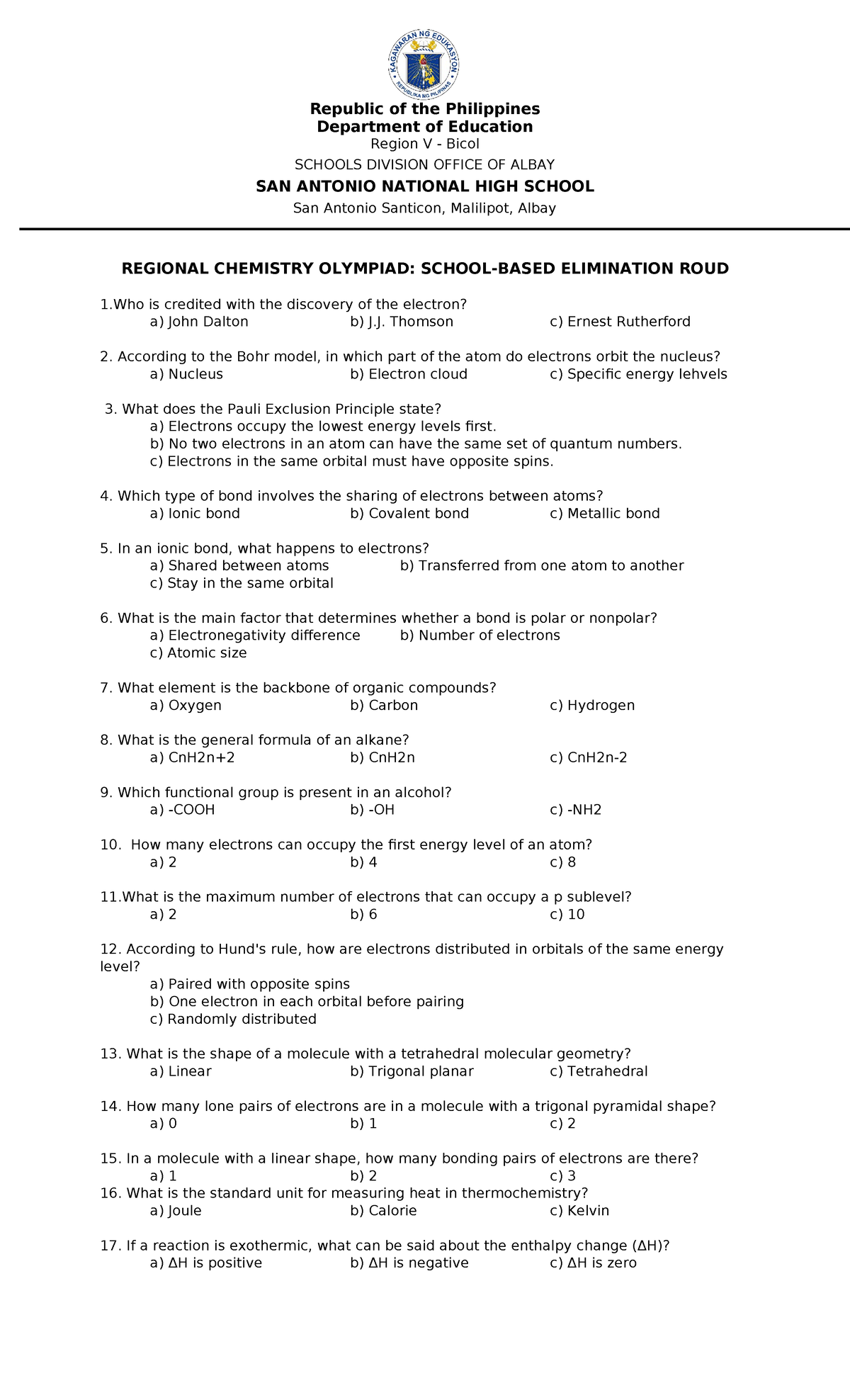 Elims for RCO - Republic of the Philippines Department of Education ...