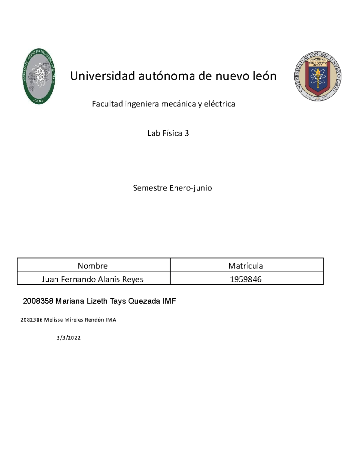 LAB Fisica 3 Practica 1 - Universidad autónoma de nuevo león Facultad ...