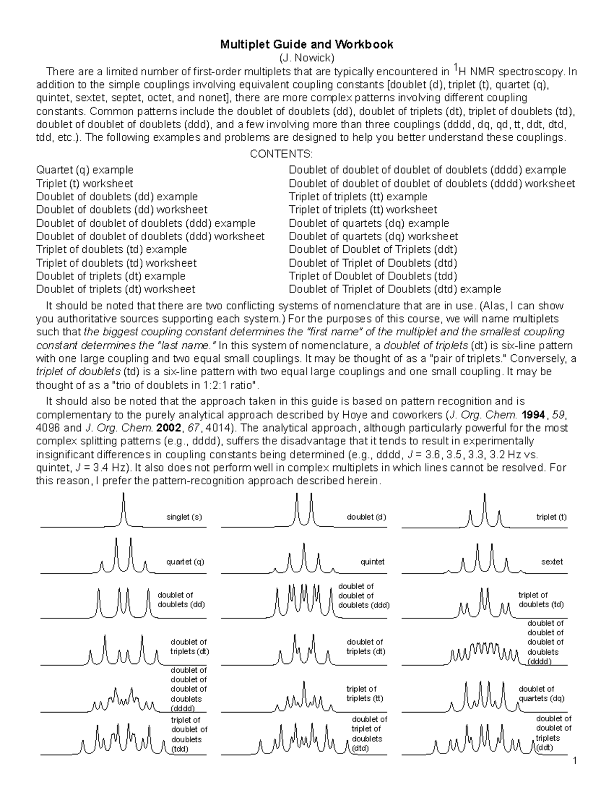 NMR Multiplet Guide Om Multiplet Guide and Workbook (J. Nowick