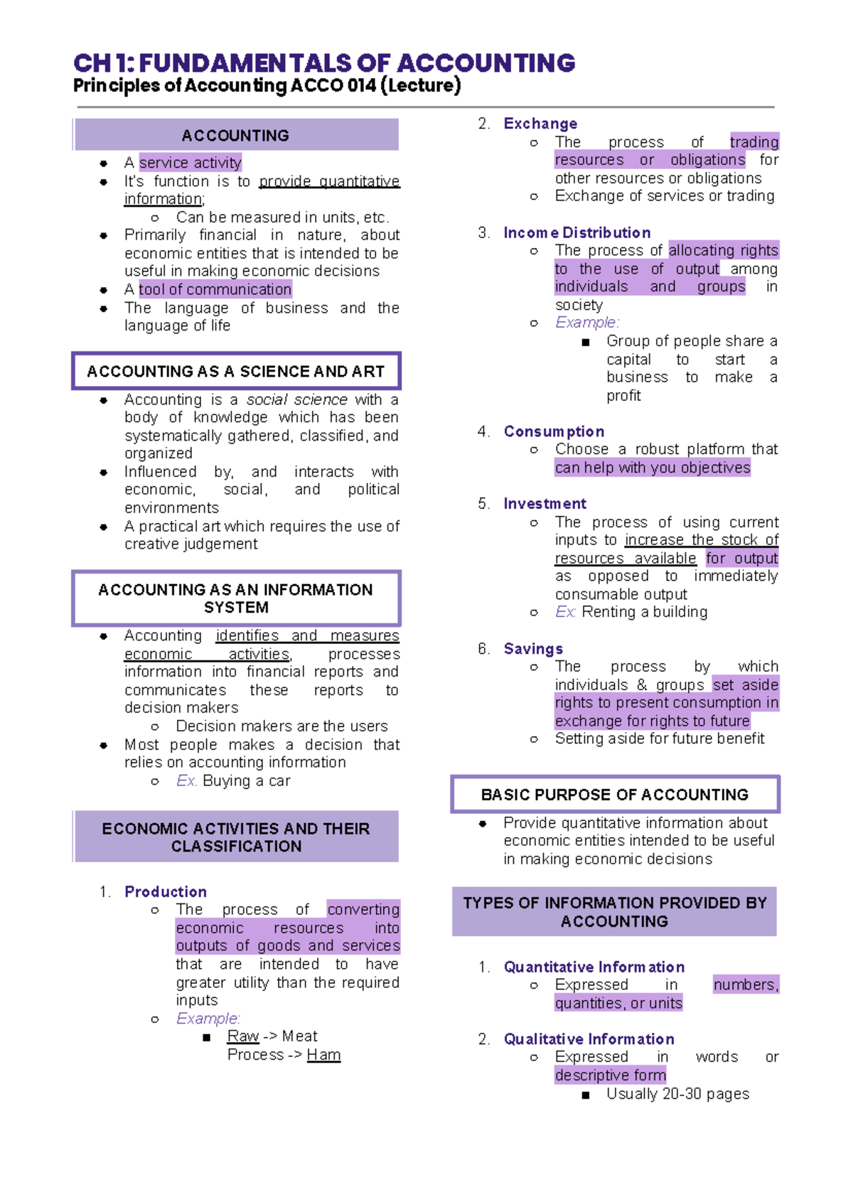 Fundamentals of Accounting - CH 1: FUNDAMENTALS OF ACCOUNTING ...