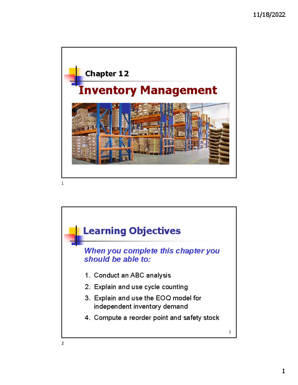 Chapter 12 Inventory Management Chapter 12 Inventory Management 11 2