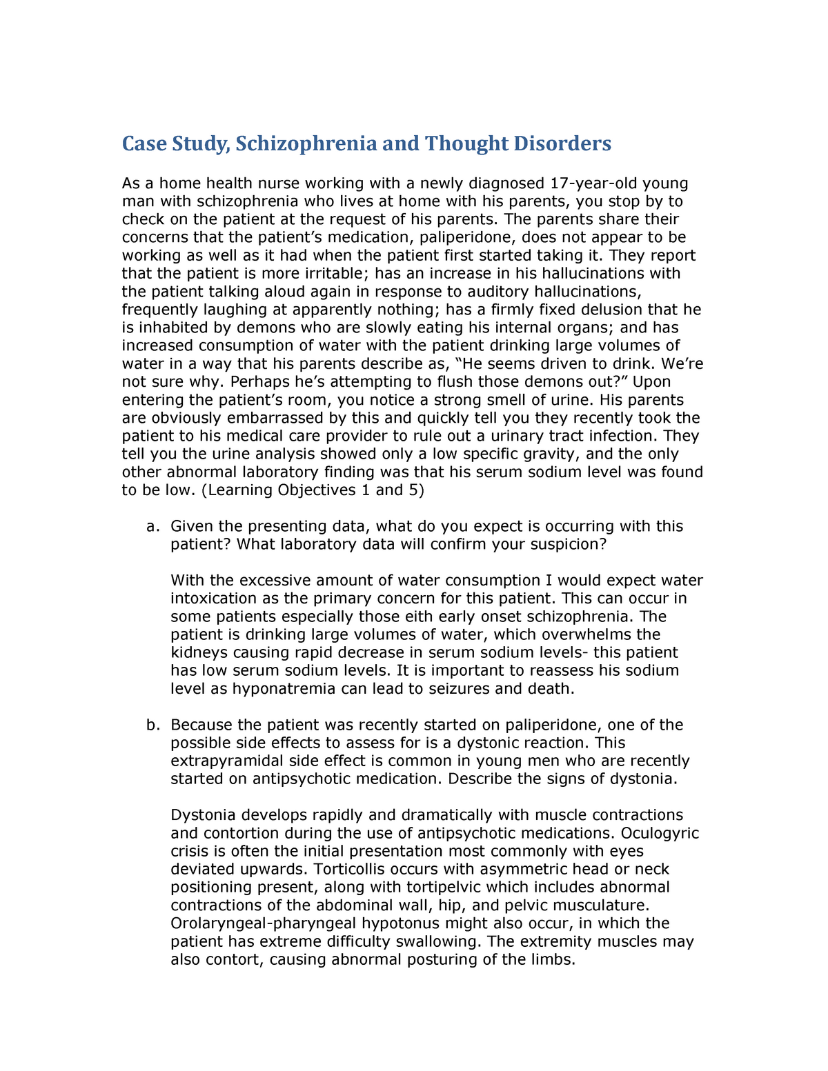 schizophrenia case study female