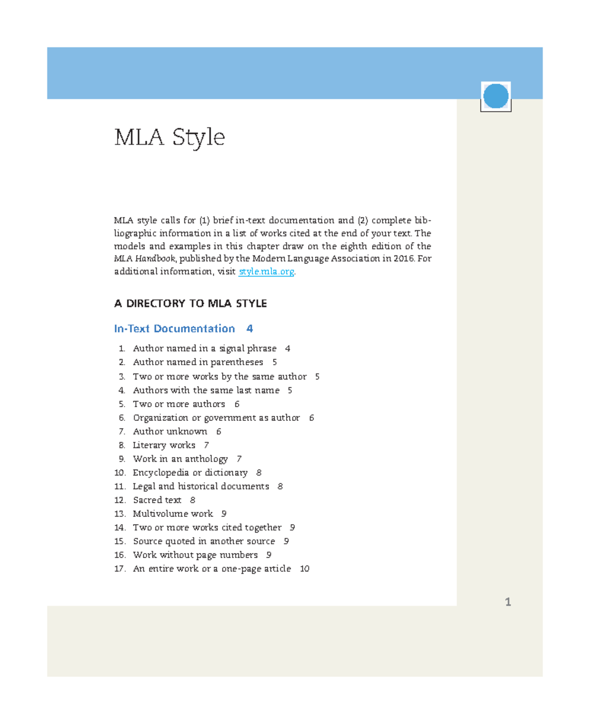 Documentation guidelines mla 2016 - MLA style calls for (1) brief in ...