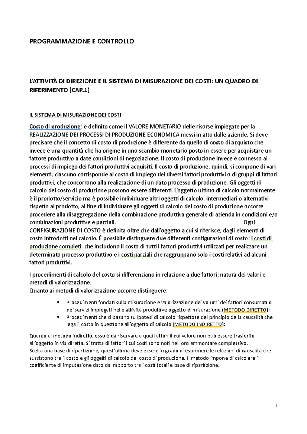 Teoria PEC - Riassunti lezioni PEC - PROGRAMMAZIONE E CONTROLLO L ...