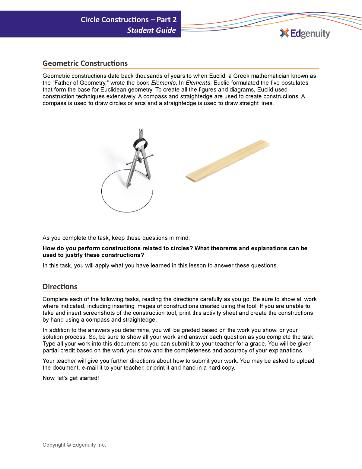 Circle Constructions Student Guide Part 2 Geometric Constructions