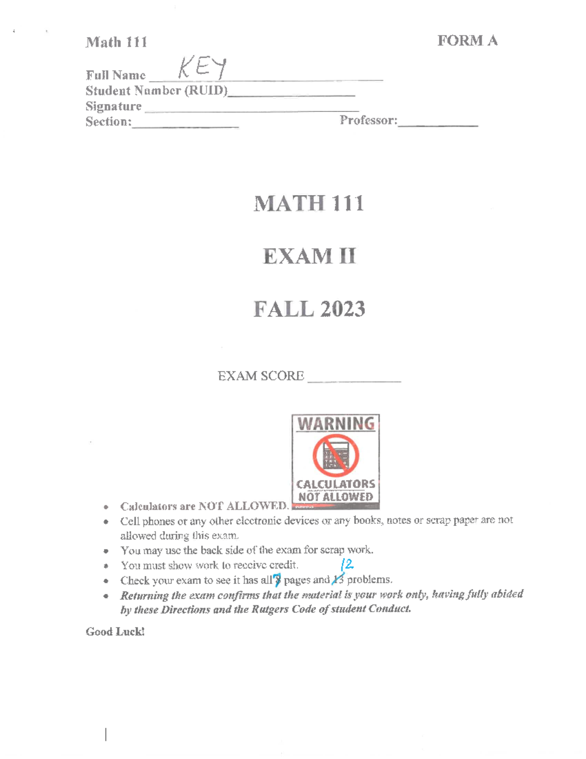 Midterm Exam 2 Form A Answer Key and Grading Rubric - 01.640.111 - Studocu