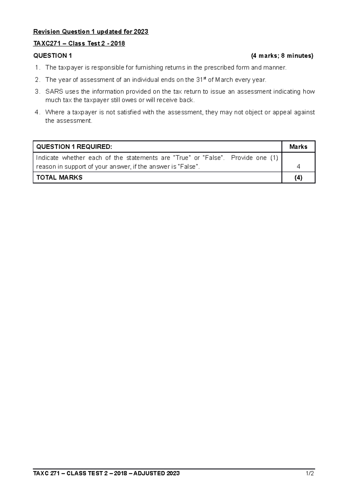 TAXC+271+Class+Test+2+2018 +updated+for+2023+Q1+and+2 - Revision ...