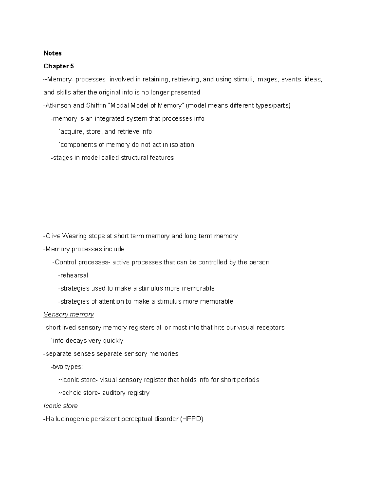Cog Psych Midterm 2 Notes - Notes Chapter 5 ~Memory- processes involved ...
