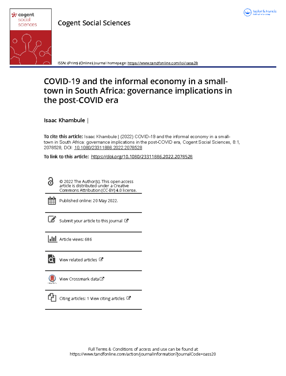 Covid 19 and the informal economy in a small town in South Africa ...