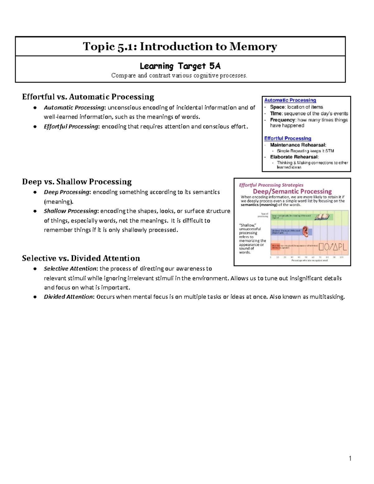 Notes Memory - Topic 5: Introduction to Memory Learning Target 5A ...