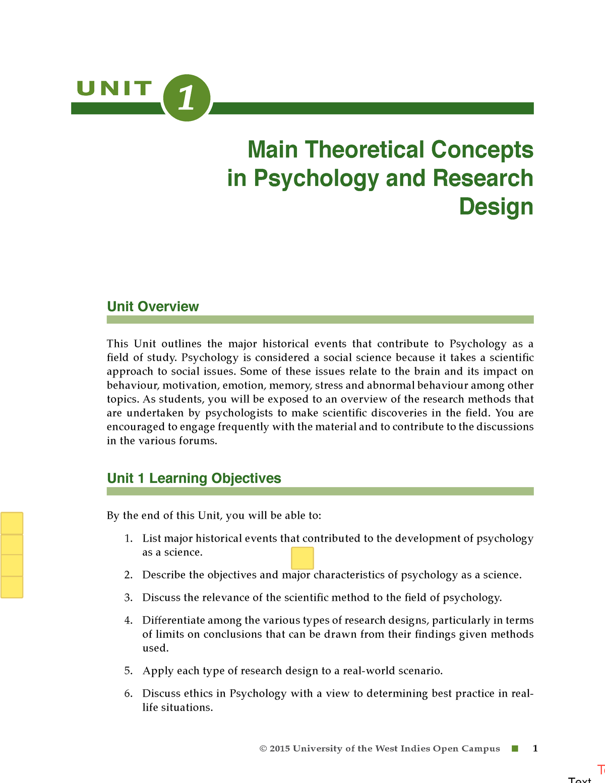 PSYC1001 Unit 1 - Full PSYCH 1001 UNIT 1 - © 2015 University Of The ...