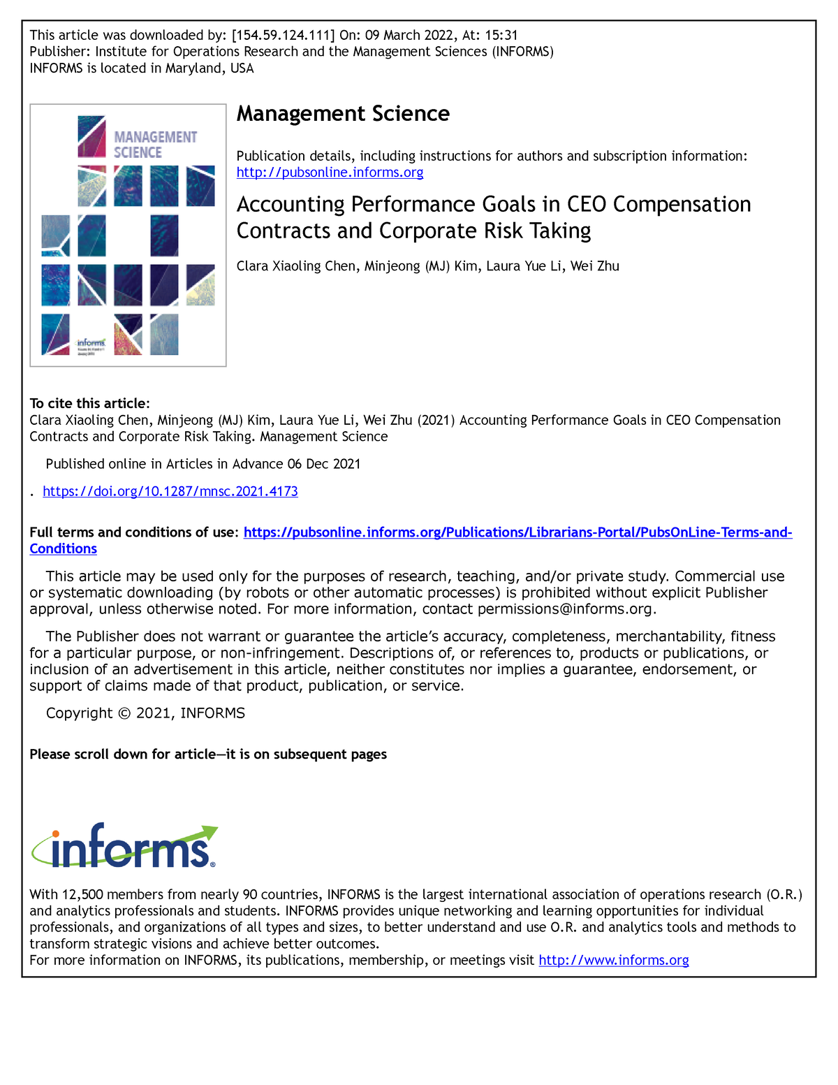 7. Accounting Performance Goals in CEO Compensation Contracts and ...